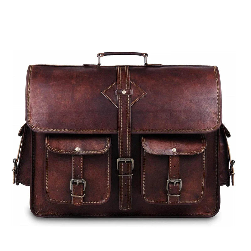 The Retro Vintage™ Leather Messenger Bag – Handmade Laptop Briefcase