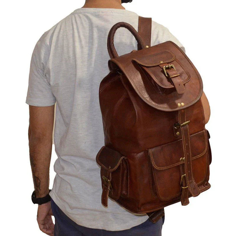 The Outdoor Hiking™ Full-Grain Leather Backpack – Vintage Travel & Adventure Rucksack