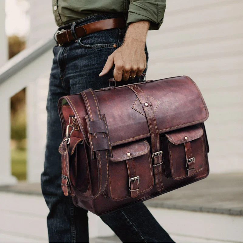 The Retro Vintage™ Leather Messenger Bag – Handmade Laptop Briefcase