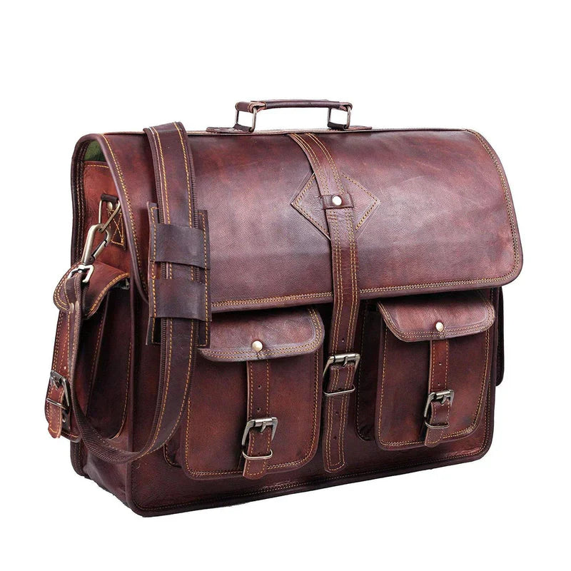 The Retro Vintage™ Leather Messenger Bag – Handmade Laptop Briefcase