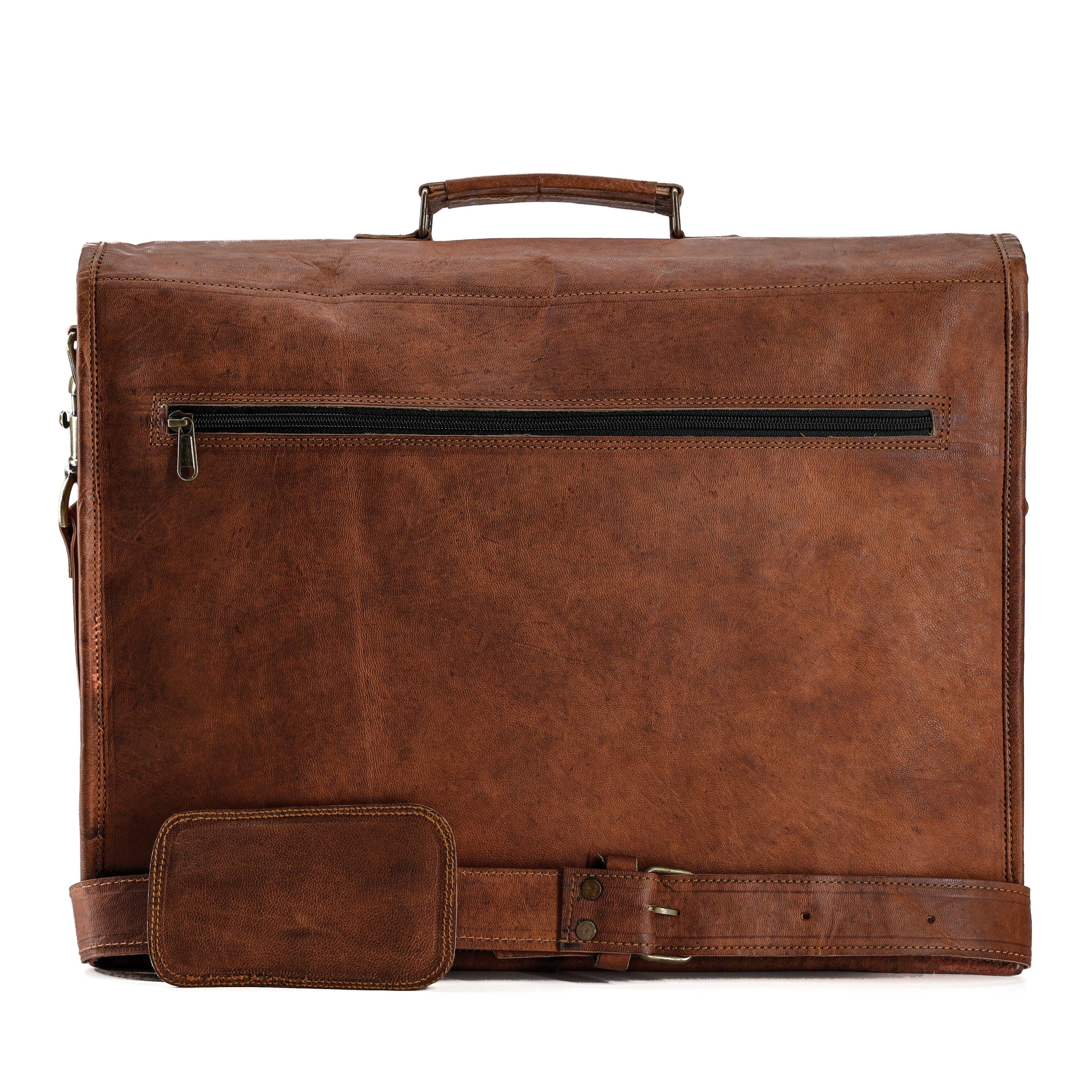 18-Inch Vintage Handmade Leather Messenger Bag – Genuine Goat Leather Laptop Briefcase for Men & Women