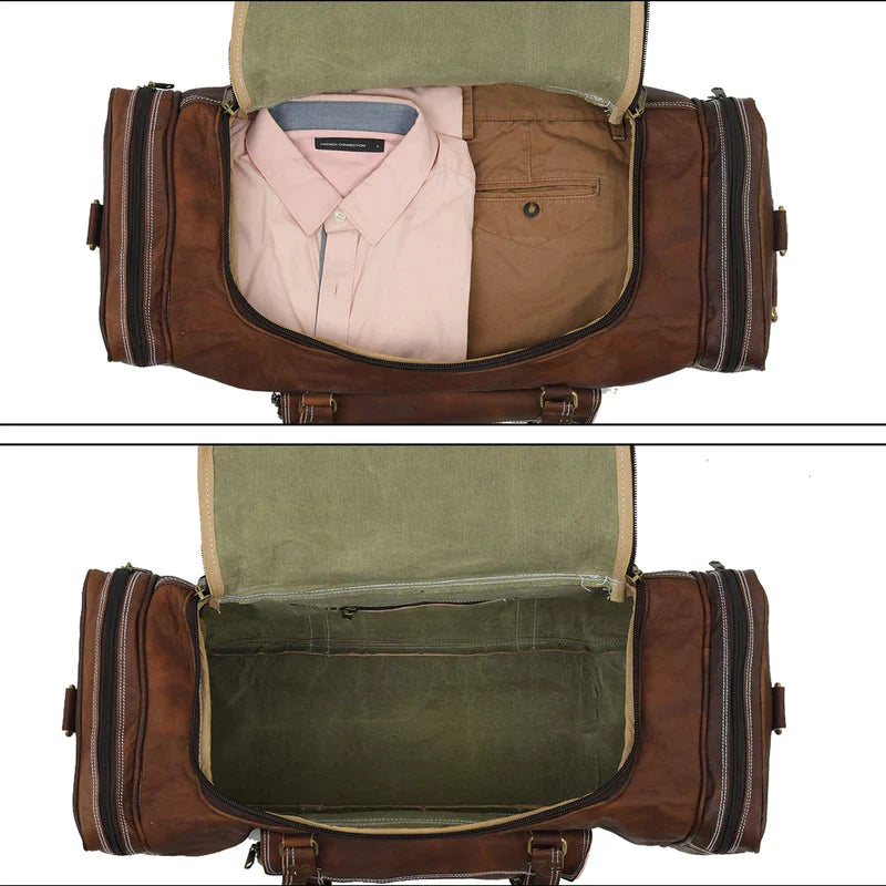 Leather Weekender Bag + Free Toiletry Bag – Vintage Travel Duffel for Men & Women