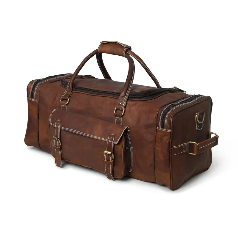 Leather Weekender Bag + Free Toiletry Bag – Vintage Travel Duffel for Men & Women