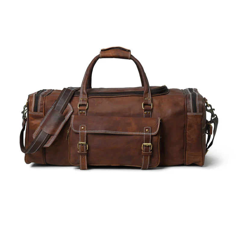 Leather Weekender Bag + Free Toiletry Bag – Vintage Travel Duffel for Men & Women