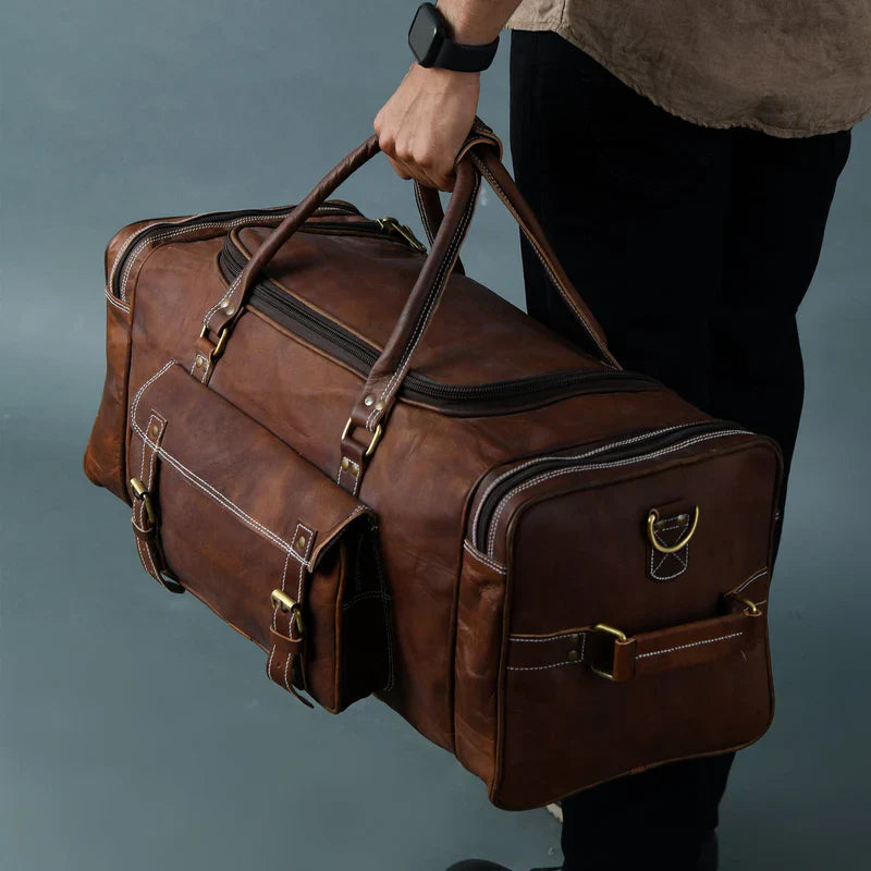 Leather Weekender Bag + Free Toiletry Bag – Vintage Travel Duffel for Men & Women