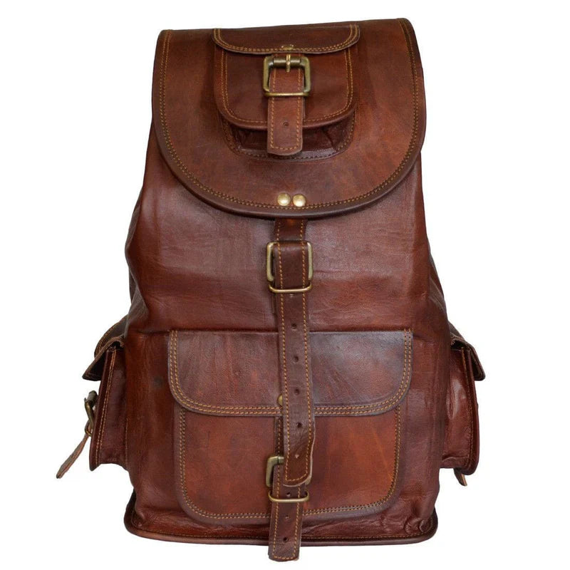 The Outdoor Hiking™ Full-Grain Leather Backpack – Vintage Travel & Adventure Rucksack