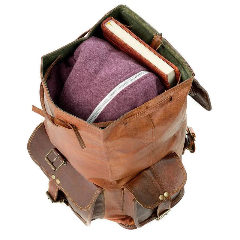 The Outdoor Hiking™ Full-Grain Leather Backpack – Vintage Travel & Adventure Rucksack